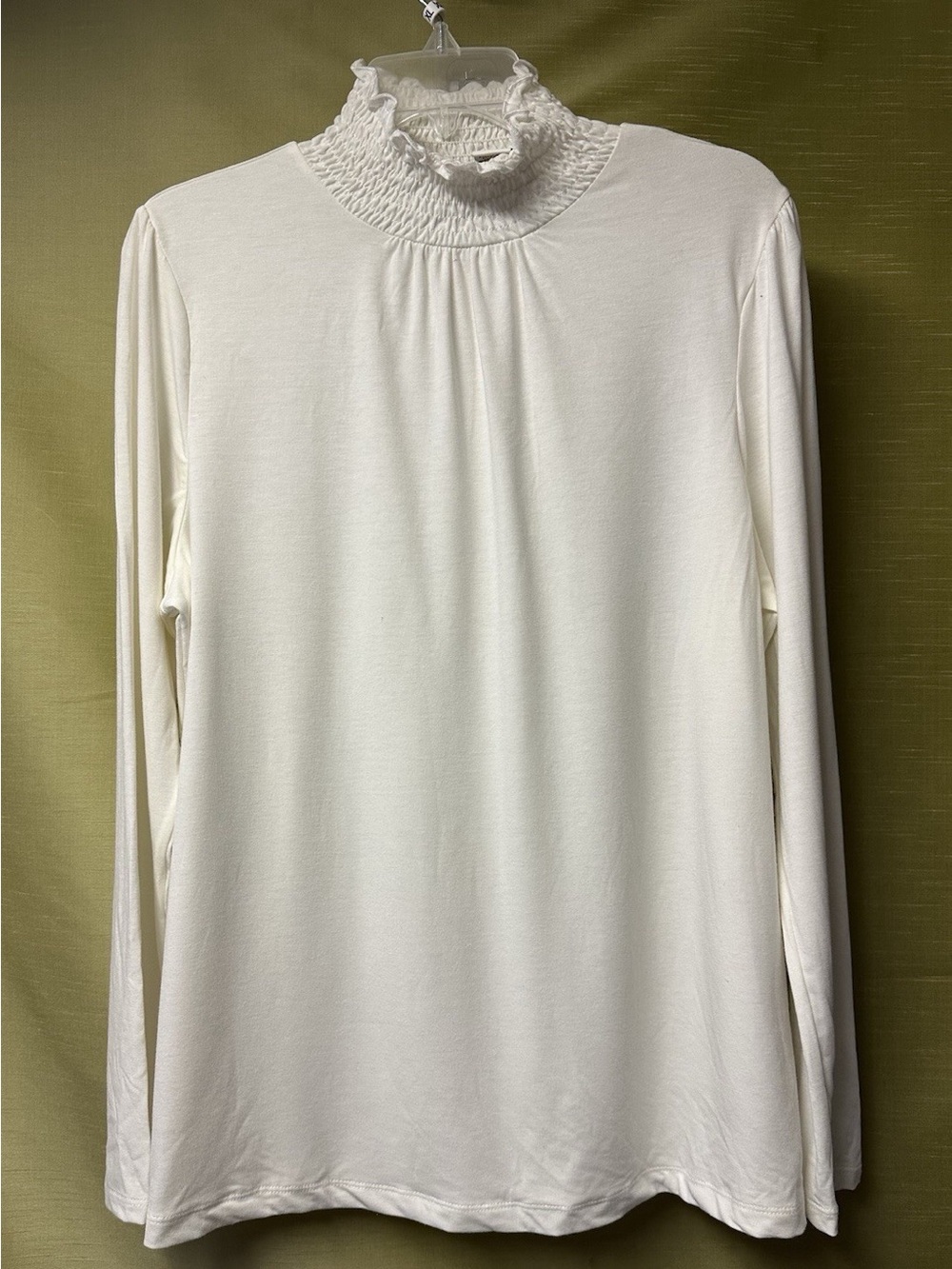 Kim Rogers Lightweight Frill Turtleneck Shirt Atlas Ivory Long Sleeve